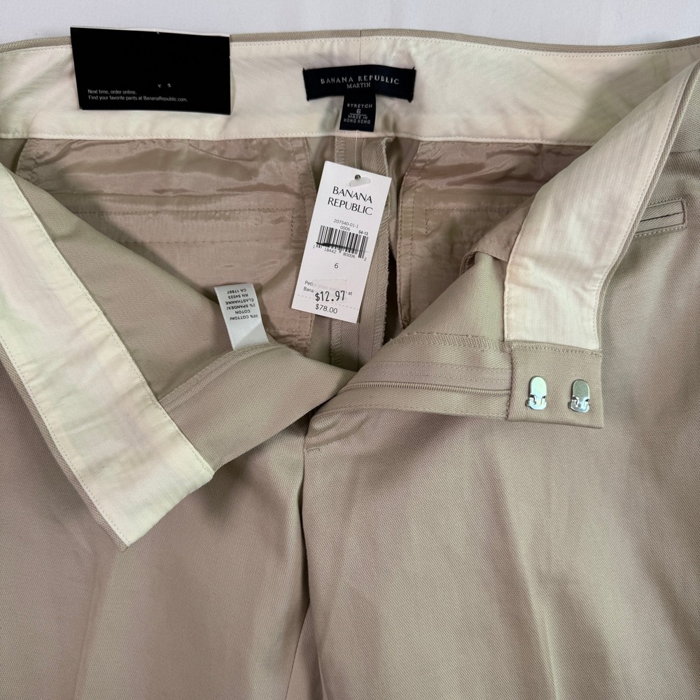NWT VTG Y2K 03 Banana Republic Martin Stretch Straight Pants 6 Beige Pleated - Picture 3 of 9